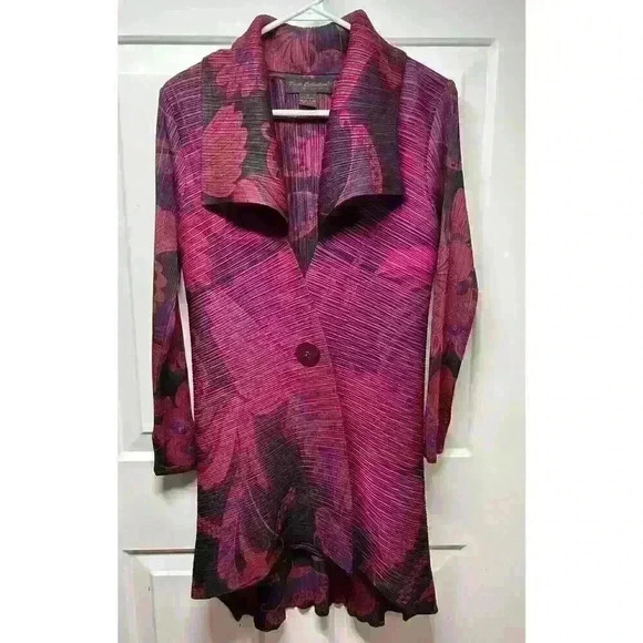 VTG Magenta Floral 90s Chic Avant Garde Jacket Cardigan Size Medium Women’s - Picture 1 of 9